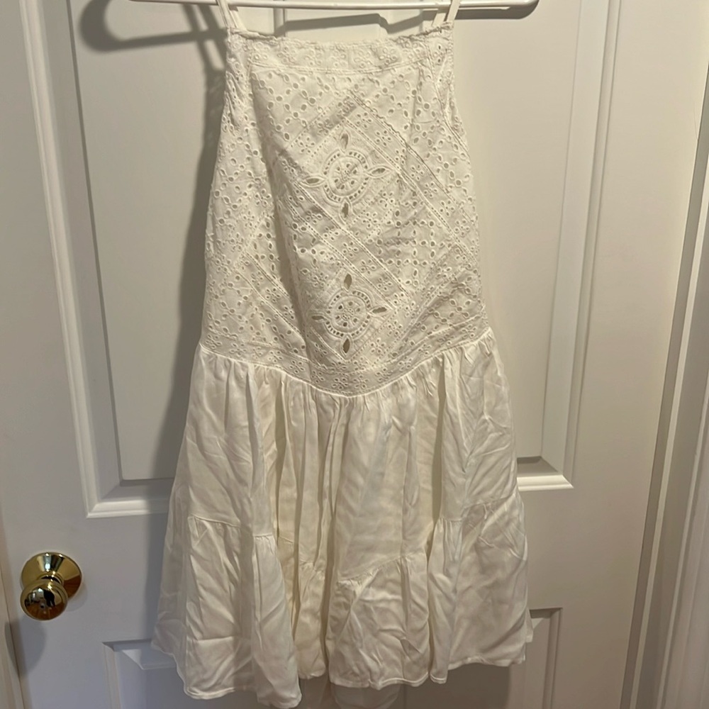 White eyelet print high neck NWOT